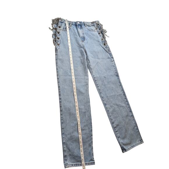 N1 Los Angeles Chain Denim Jeans Womens Medium Punk Grunge Style Edgy Skater - Picture 10 of 16